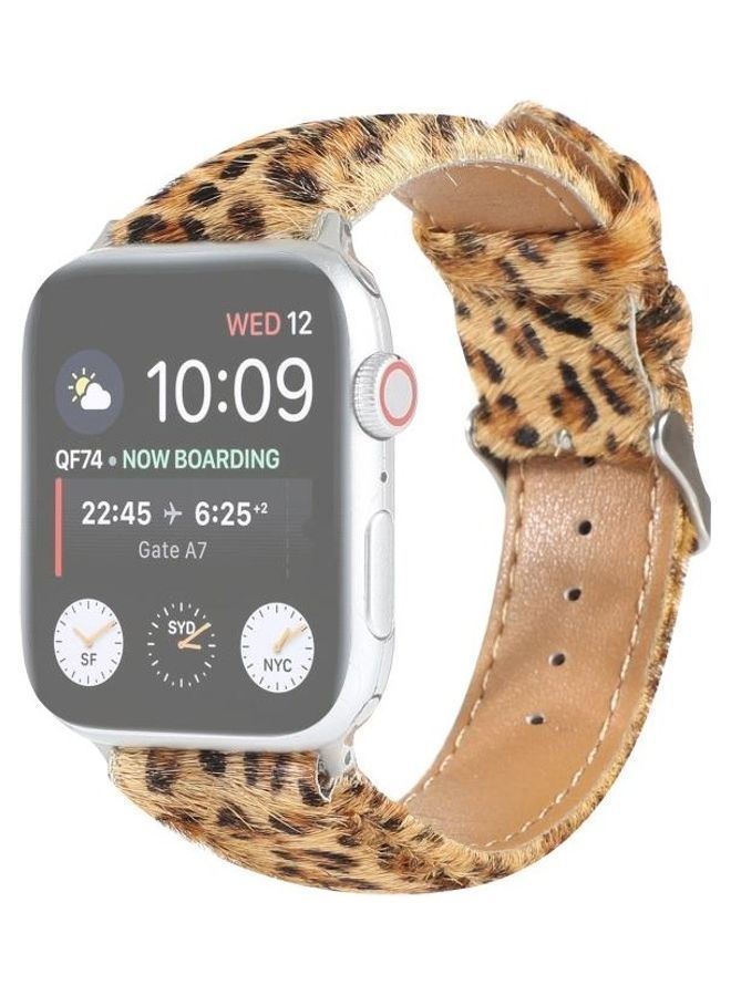 NIBEMINENT Horsehair Fluffy Leopard Print Strap For Apple Watch Series 7 41mm/6 & SE 5 4 40mm/3 2 1 38mm Multicolour - Image 2