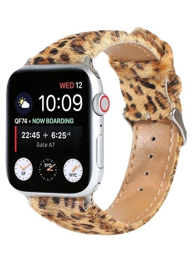 NIBEMINENT Horsehair Fluffy Leopard Print Strap For Apple Watch Series 7 41mm/6 & SE 5 4 40mm/3 2 1 38mm Multicolour - Image 3
