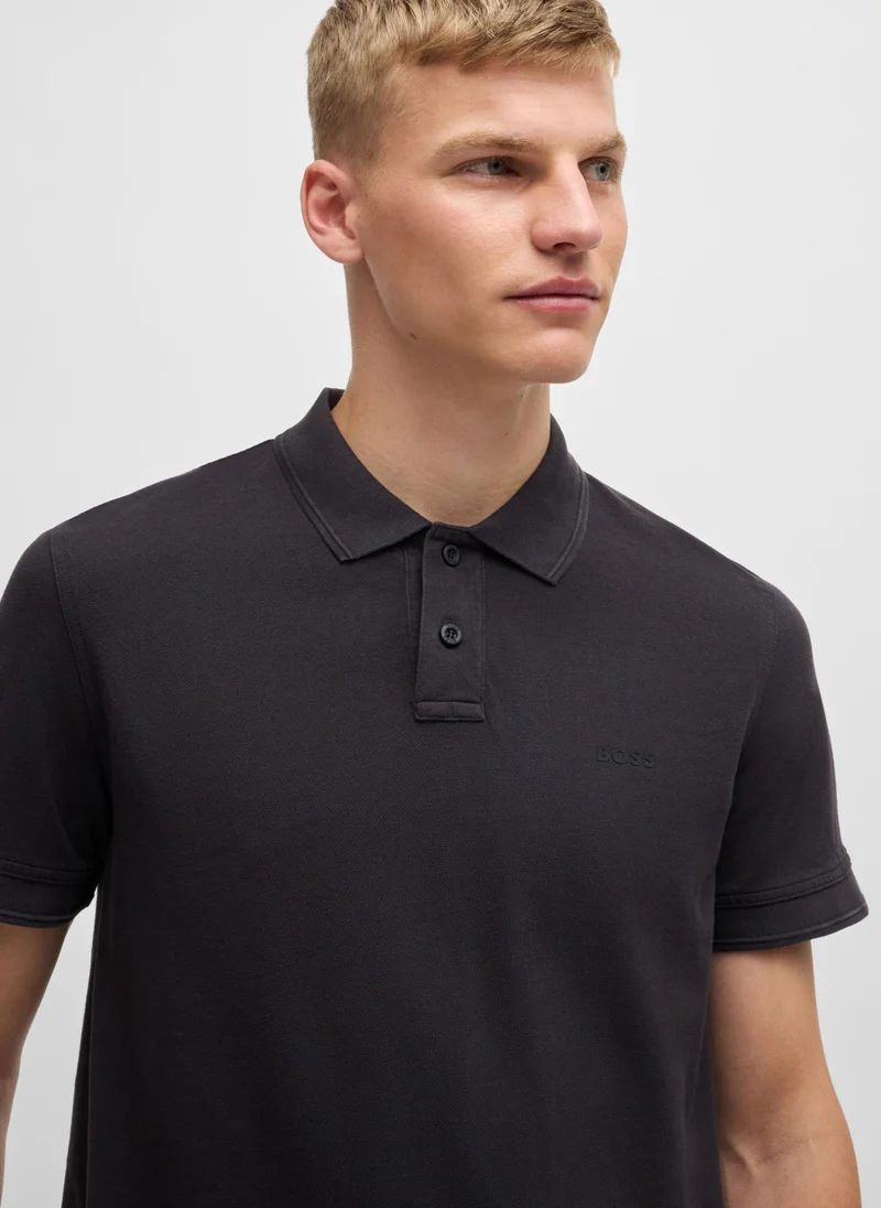 بوس Cotton-piqué polo shirt with logo print