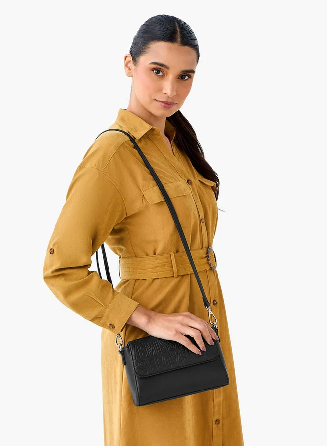 ميسي Logo Embossed Crossbody Bag with Detachable Strap and Pouch