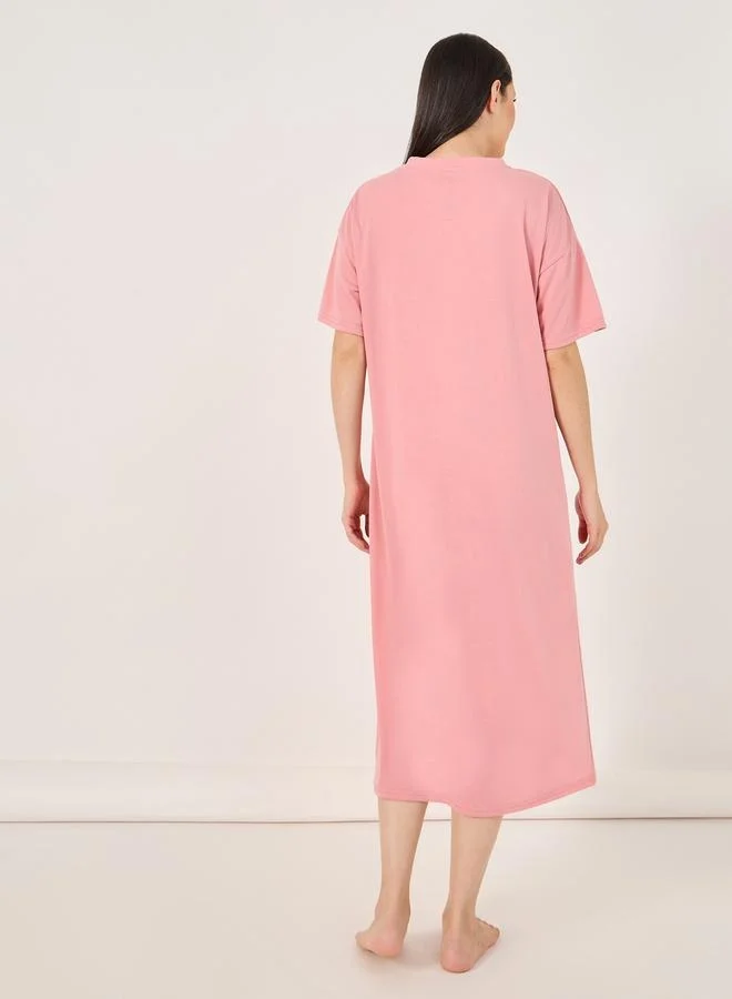 Styli Staying In Slogan Dropped Shoulder Sleep T-Shirt Dress
