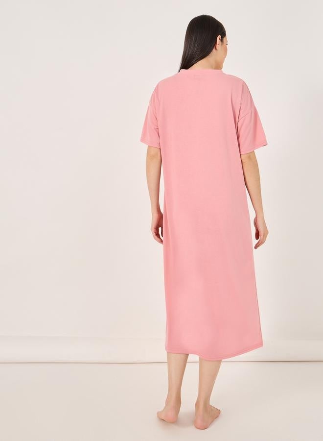 Styli Staying In Slogan Dropped Shoulder Sleep T-Shirt Dress - Image 4