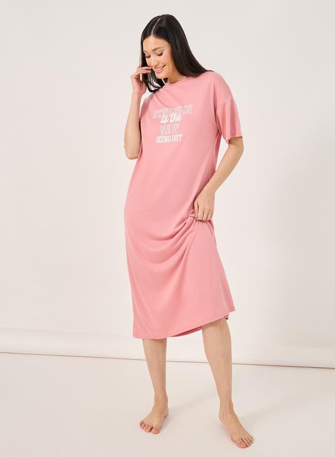 Styli Staying In Slogan Dropped Shoulder Sleep T-Shirt Dress - Image 1
