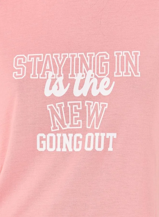 Styli Staying In Slogan Dropped Shoulder Sleep T-Shirt Dress