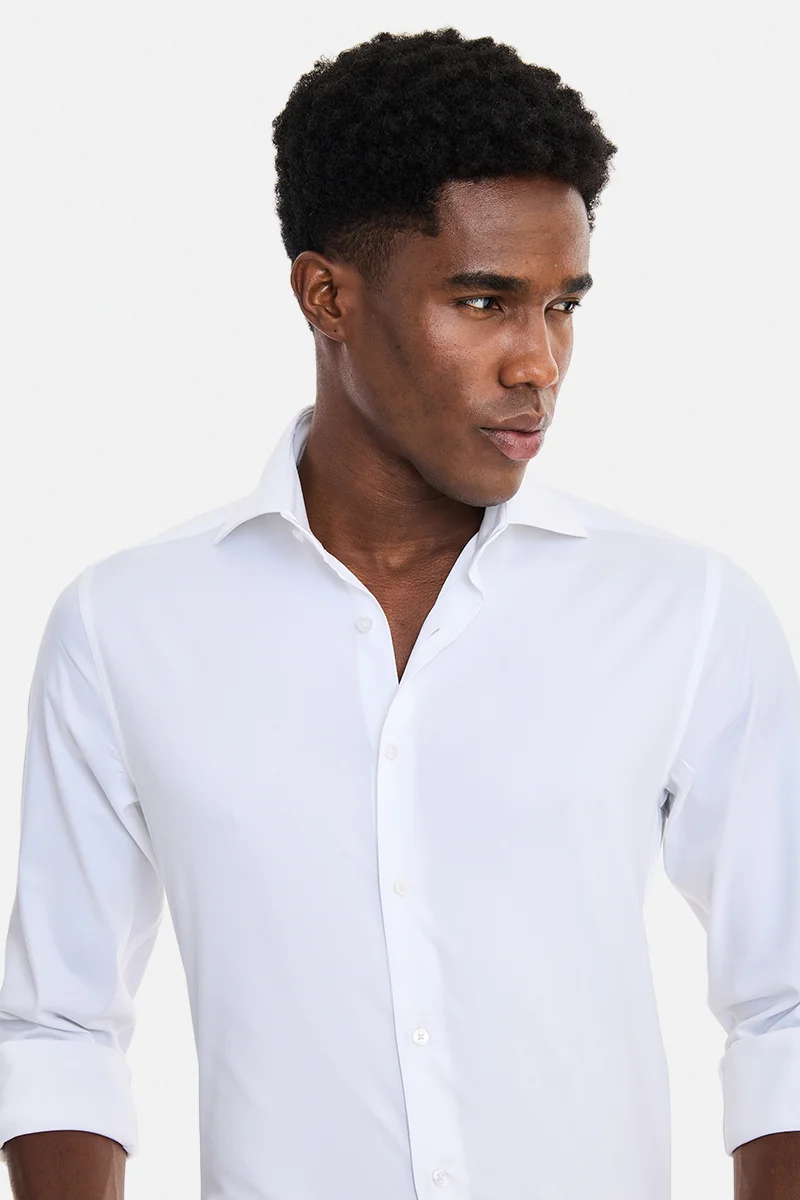 SNITCH White White Solid Long Sleeve Slim Fit Formal Shirt for Men | Best Price UAE