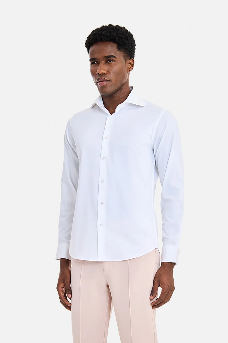 SNITCH White White Solid Long Sleeve Slim Fit Formal Shirt for Men | Best Price UAE
