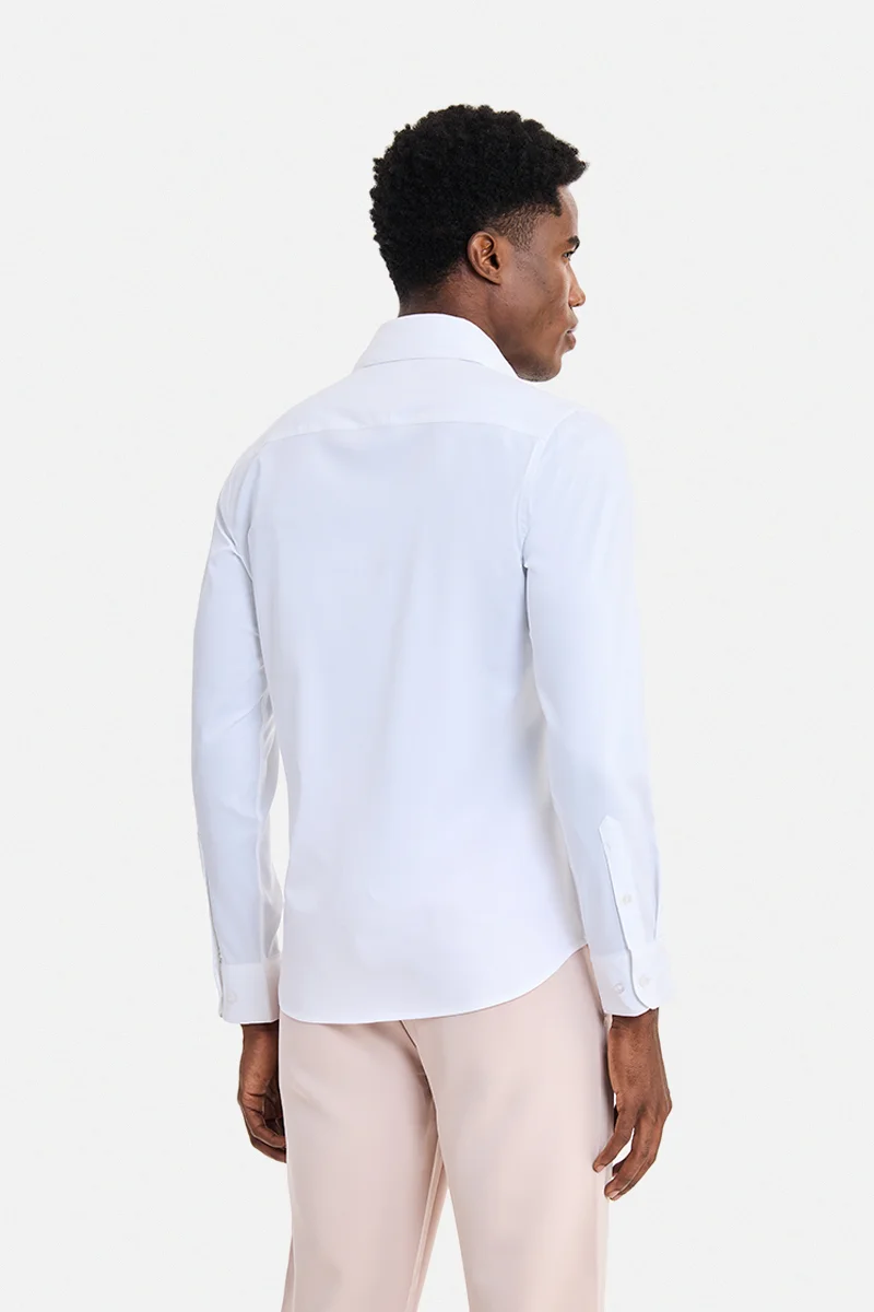 SNITCH White White Solid Long Sleeve Slim Fit Formal Shirt for Men | Best Price UAE