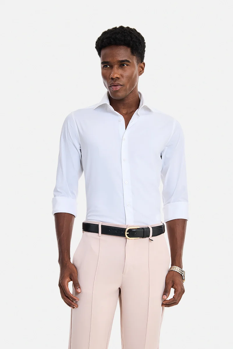 سنيتش White Solid Long Sleeve Slim Fit Formal Shirt