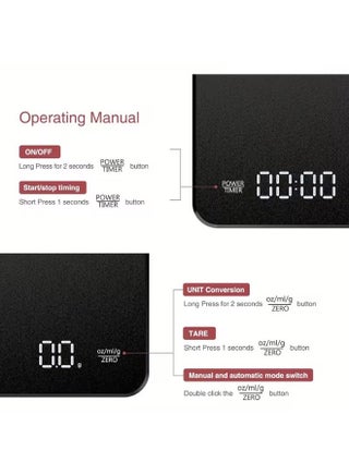Digital Coffee Scales with Timer - Coffee Espresso Brewing Drip Pour-Over Scale, Baking Kitchen Scale 3000g / 6.6lbs Edition (Heat-Resistant Black) - view 3