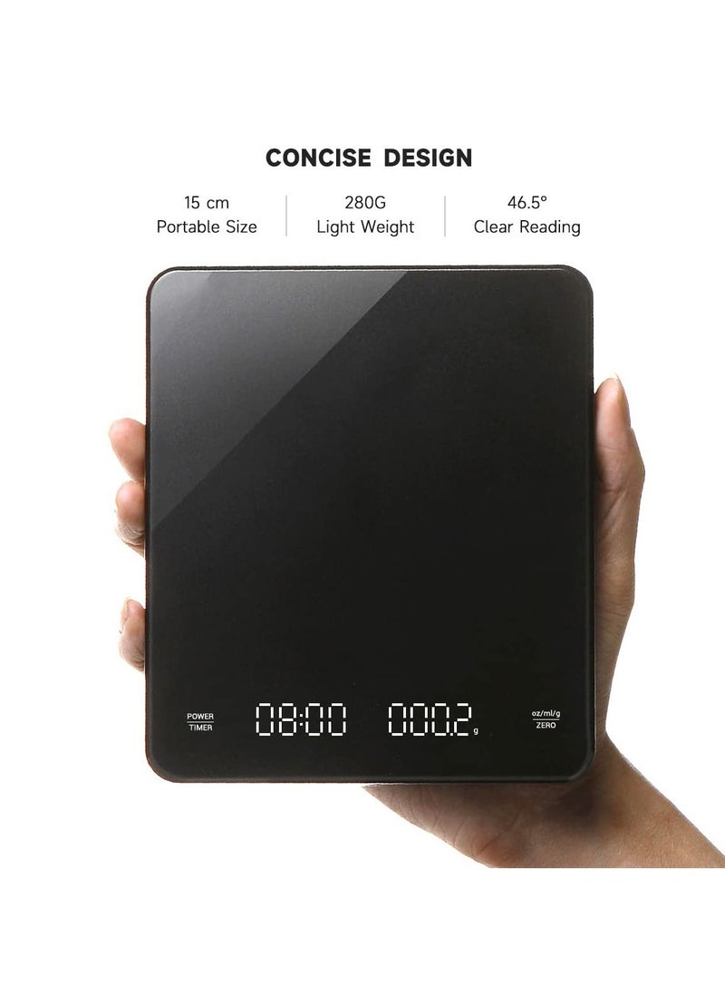 Digital Coffee Scales with Timer - Coffee Espresso Brewing Drip Pour-Over Scale, Baking Kitchen Scale 3000g / 6.6lbs Edition (Heat-Resistant Black)