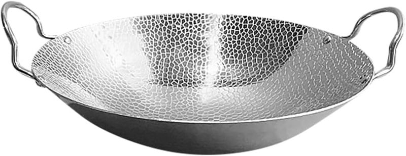 Yopple Stainless Steel Hammered Wok 10Inch Round Bottom Kadhai with Handles Deep Frying Pan for Stir Fry Boiling Steaming Versatile Cookware for Gas Induction Stoves - Image 1