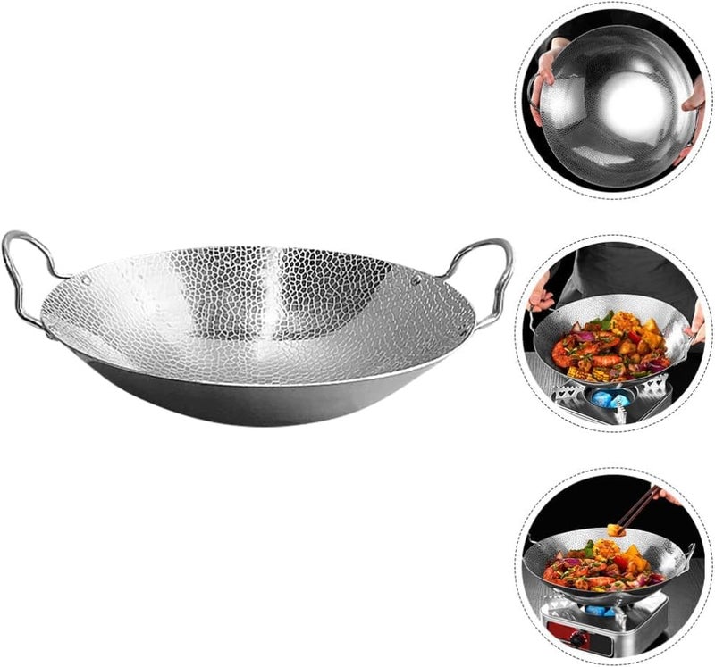 Yopple Stainless Steel Hammered Wok 10Inch Round Bottom Kadhai with Handles Deep Frying Pan for Stir Fry Boiling Steaming Versatile Cookware for Gas Induction Stoves - Image 2