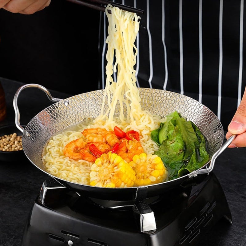 Yopple Stainless Steel Hammered Wok 10Inch Round Bottom Kadhai with Handles Deep Frying Pan for Stir Fry Boiling Steaming Versatile Cookware for Gas Induction Stoves - Image 5