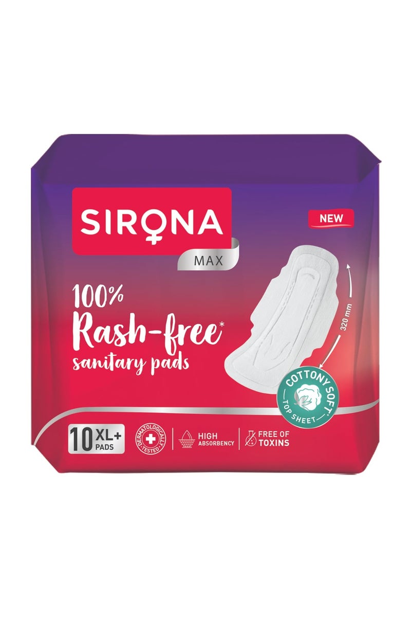 Sirona Cottony Soft Sanitary Pads XL+ With Wings,100% Rash Free 10 Pcs - Image 1