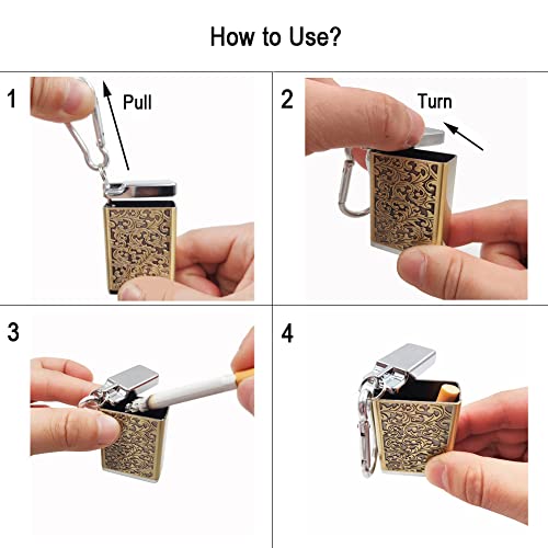 Hourwof Metal Portable Ashtray with lid,Outdoor Pocket Ashtray for Cigarettes,Cute Travel Ash Trays with Keychain,Relief Bronze - Image 3