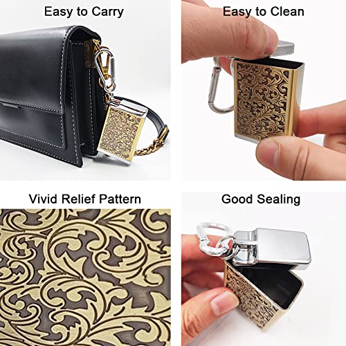 Hourwof Metal Portable Ashtray with lid,Outdoor Pocket Ashtray for Cigarettes,Cute Travel Ash Trays with Keychain,Relief Bronze - Image 5