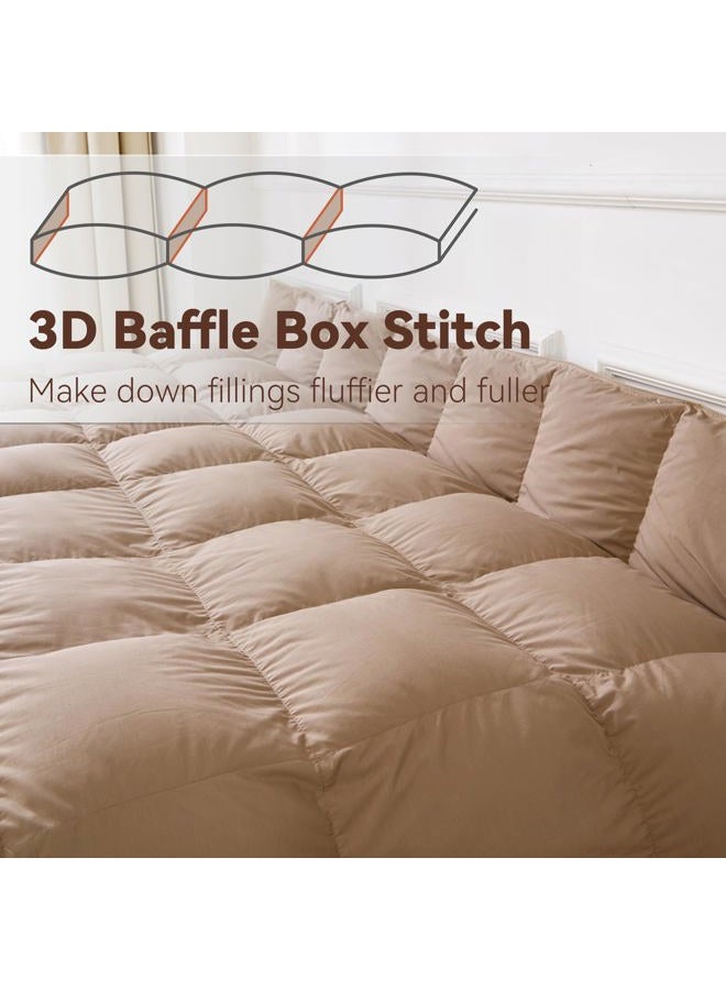 Snowman Premium Down Comforter Twin Size, Luxurious All Season Duvet Insert with Cotton Blended Fabric, 3D Baffle Box Design Hotel Bedding Comforter (Khaki,68"x90") - Image 3