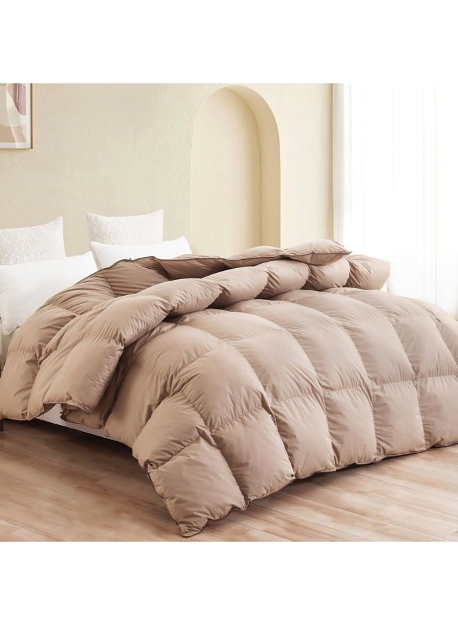 Snowman Premium Down Comforter Twin Size, Luxurious All Season Duvet Insert with Cotton Blended Fabric, 3D Baffle Box Design Hotel Bedding Comforter (Khaki,68"x90") - Image 1
