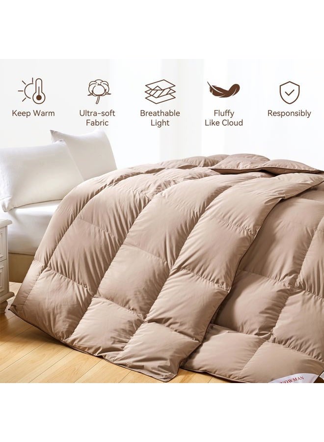 Snowman Premium Down Comforter Twin Size, Luxurious All Season Duvet Insert with Cotton Blended Fabric, 3D Baffle Box Design Hotel Bedding Comforter (Khaki,68"x90") - Image 4