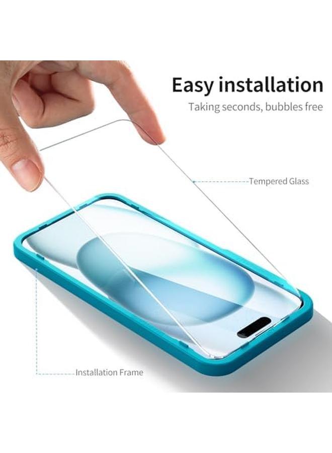 إيروريكس واقي شاشة Smartdevil لهاتف Iphone 15 مقاس 6.1 بوصة، واقي زجاجي مقوى 9H مع إطار سهل التركيب، خالٍ من الفقاعات، صديق للحافظة، عبوة من 3 قطع - Image 3