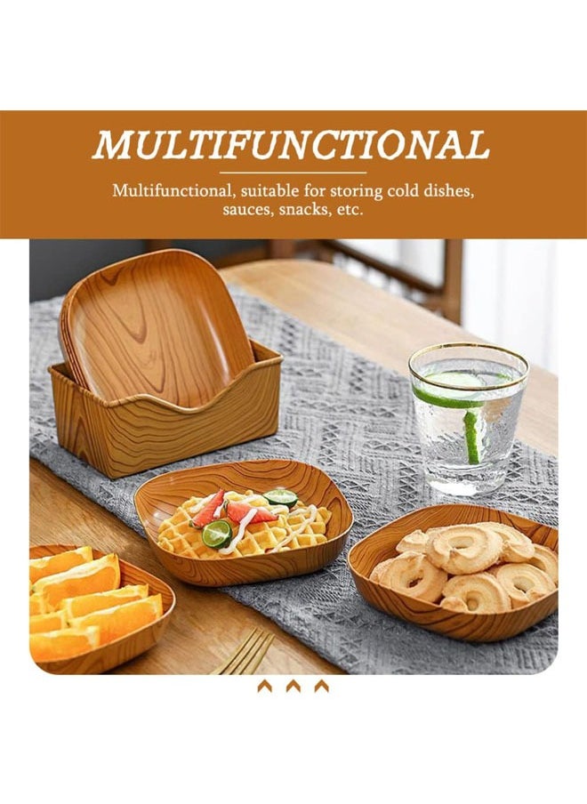 Hihonor 4 PCS Wood Grain Fruit Tray, Sauce Dish, Dinner Accessory, Delicate Dipping Bowls, Sauce Accessory, Convenient Food Dish, Convenient Serving Plate, Food Plate for Dining, Snack, Nuts, 15x15 cm  - Image 2