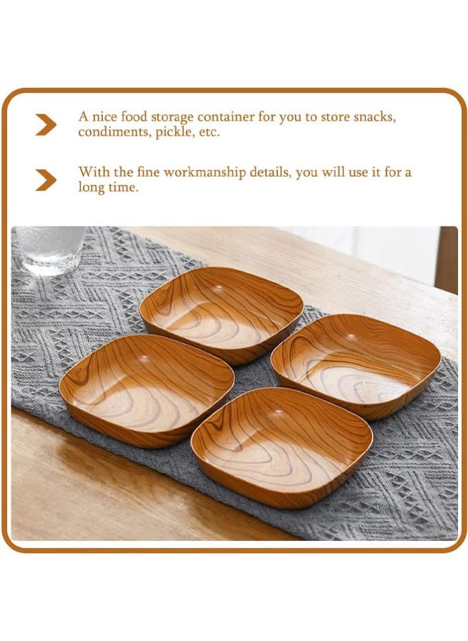 Hihonor 4 PCS Wood Grain Fruit Tray, Sauce Dish, Dinner Accessory, Delicate Dipping Bowls, Sauce Accessory, Convenient Food Dish, Convenient Serving Plate, Food Plate for Dining, Snack, Nuts, 15x15 cm  - Image 4