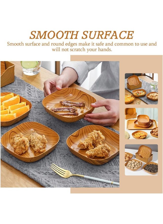 Hihonor 4 PCS Wood Grain Fruit Tray, Sauce Dish, Dinner Accessory, Delicate Dipping Bowls, Sauce Accessory, Convenient Food Dish, Convenient Serving Plate, Food Plate for Dining, Snack, Nuts, 15x15 cm  - Image 3