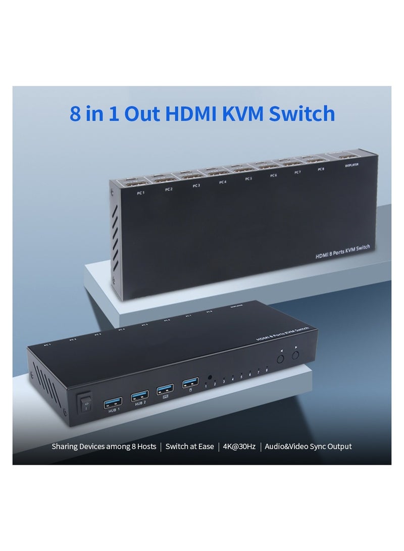 8 in 1 Out HDMI KVM Switch Sharing Monitor/Keyboard/Mouse/Printer among 8 Hosts/ 4K@30Hz/AudioVideo Sync Output Black - Image 3