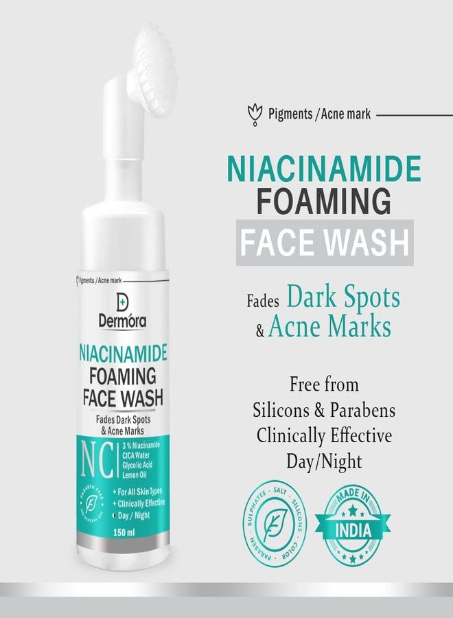 DERMORA Niacinamide Foaming Face Wash, With Silicon Brush Applicator, Niacinamide, Cica Water, Lemon Oil, For Pigments, Acne Marks & Dark Spots, 150 ml - Image 3