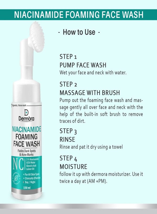 DERMORA Niacinamide Foaming Face Wash, With Silicon Brush Applicator, Niacinamide, Cica Water, Lemon Oil, For Pigments, Acne Marks & Dark Spots, 150 ml - Image 4