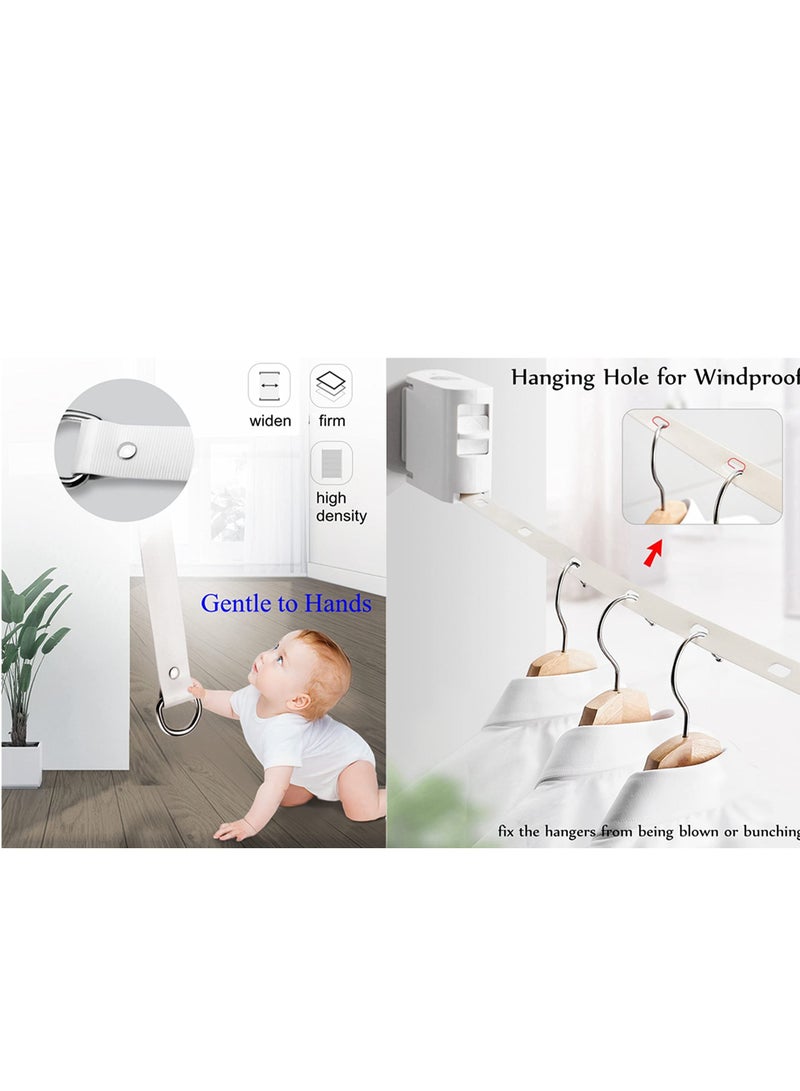 Retractable Clothesline Clothes Line Retracting Outdoor or Indoor, Heavy Duty Adjustable Drying Rope Wire Dryer Widened Belt, Self Adhesive Wall Mount Case with 29 Windproof Hanging Holes Black - Image 5