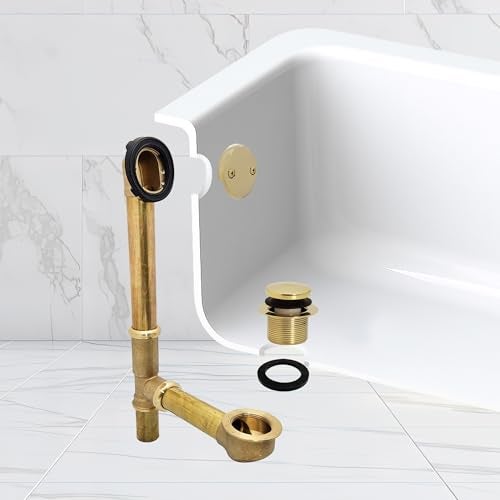 Westbrass D325-20G-01 14" 20 Gauge Brass Bath Waste & Overflow Assembly with Tip-Toe Drain Plug and 2-Hole Faceplate, Polished Brass - Image 5