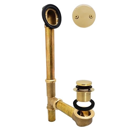 Westbrass D325-20G-01 14" 20 Gauge Brass Bath Waste & Overflow Assembly with Tip-Toe Drain Plug and 2-Hole Faceplate, Polished Brass - Image 1
