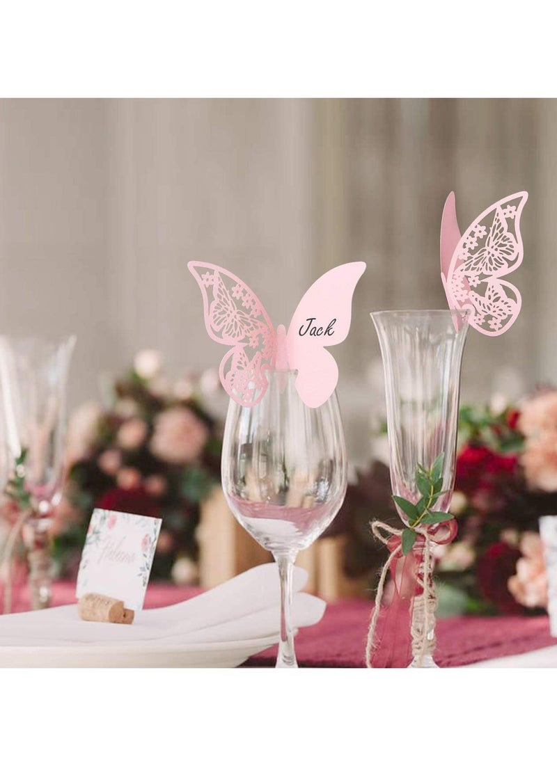 Generic erfly Cup Cards, 100Pcs Wedding Name Place Cards Hollow Guest Number Card for Engagement Party Favour Table Decor Goblets Top Decoration, Pink and White - Image 2