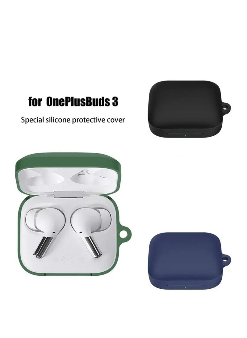 Generic Silicone Carrying Case Earphone Shell Compatible with Oneplus Buds3 Protective Scratch Cover with Carabiner (Black)  - Image 2