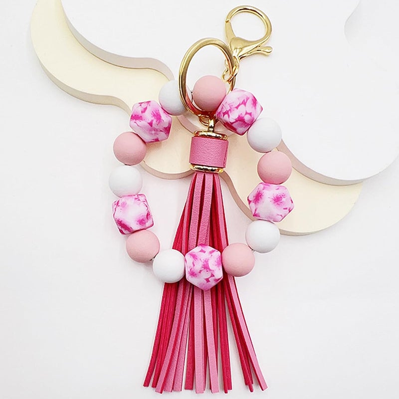 Boethesi Silicone Beaded Bracelet Keychain Key Ring for Women, Key Chain with PU Tassel, Car Keyring Wristlet Bag Pendant - Image 1