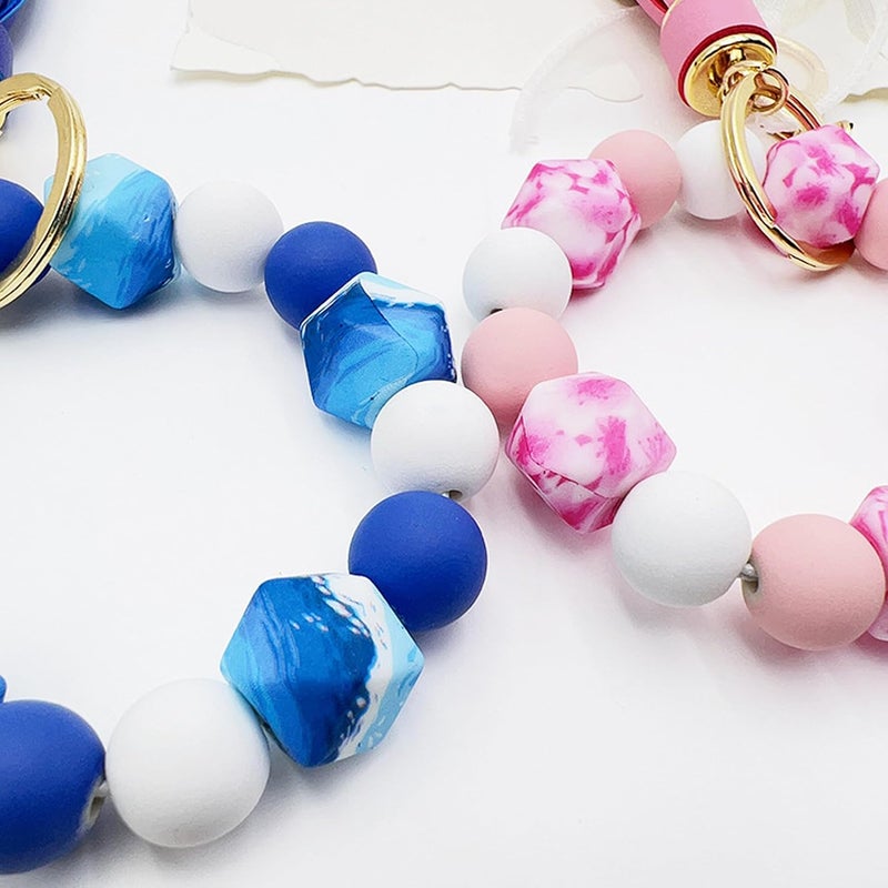 Boethesi Silicone Beaded Bracelet Keychain Key Ring for Women, Key Chain with PU Tassel, Car Keyring Wristlet Bag Pendant - Image 2