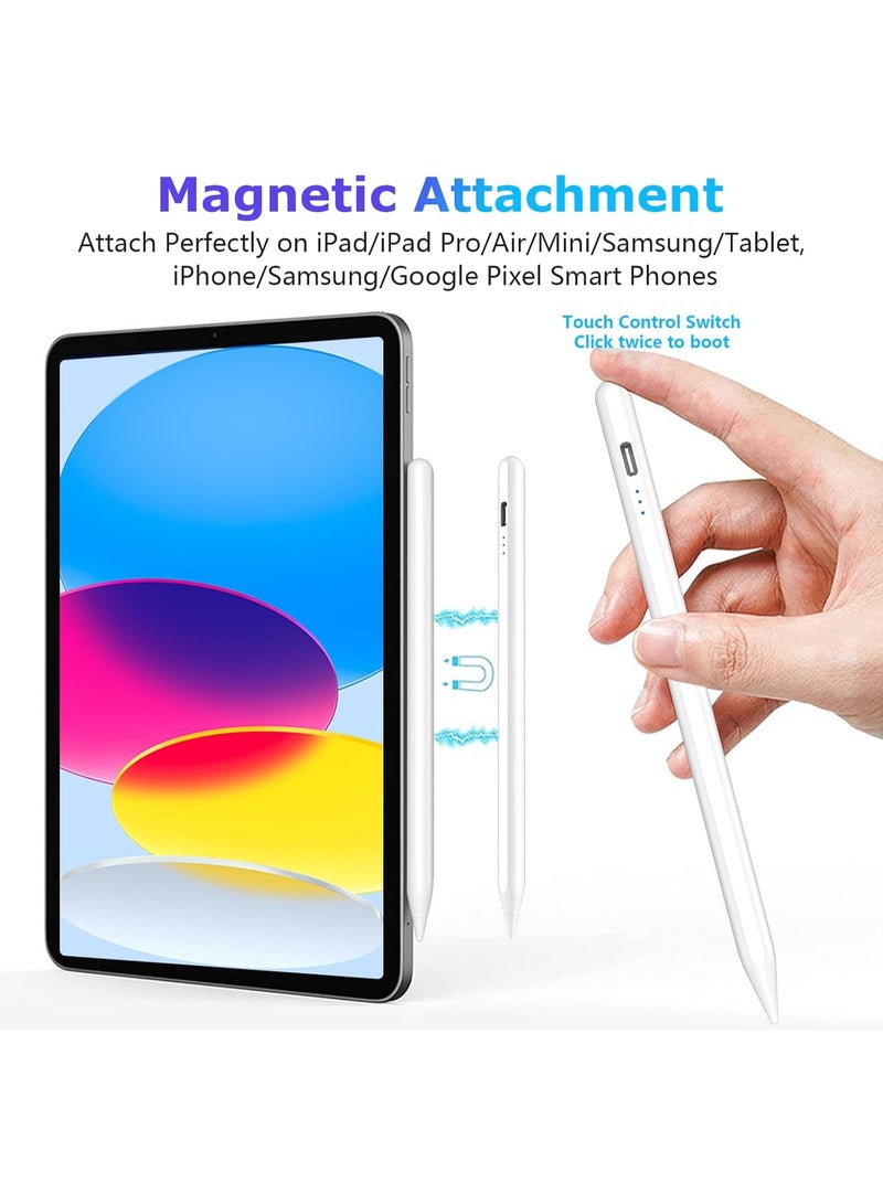Stylus Pen for iPad 2018–2025, Fast Charging, Palm Rejection, Compatible with iPad 10/9/8/7/6, iPad Mini 7/6/5, iPad Air M3/M2/5/4/3, iPad Pro M4 13"/12.9"/11" – White - Image 2