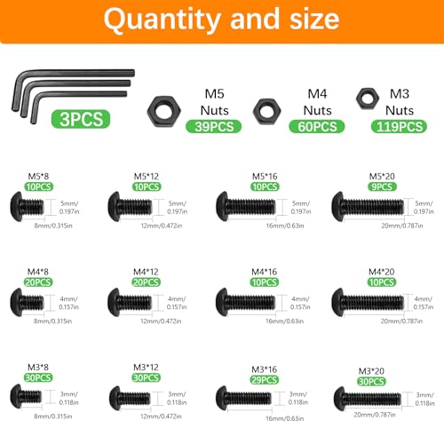AvrestYPT 439PCS Metric Bolt and Nut Assortment Kit - M3 M4 M5 Machine Screws with Lock & Flat Washers, Grade 10.9 Alloy Steel Hex Socket Button Head Silver Screw Set for Hardware, 3D Printer, and DIY Projects - Image 2