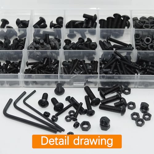 AvrestYPT 439PCS Metric Bolt and Nut Assortment Kit - M3 M4 M5 Machine Screws with Lock & Flat Washers, Grade 10.9 Alloy Steel Hex Socket Button Head Silver Screw Set for Hardware, 3D Printer, and DIY Projects - Image 3