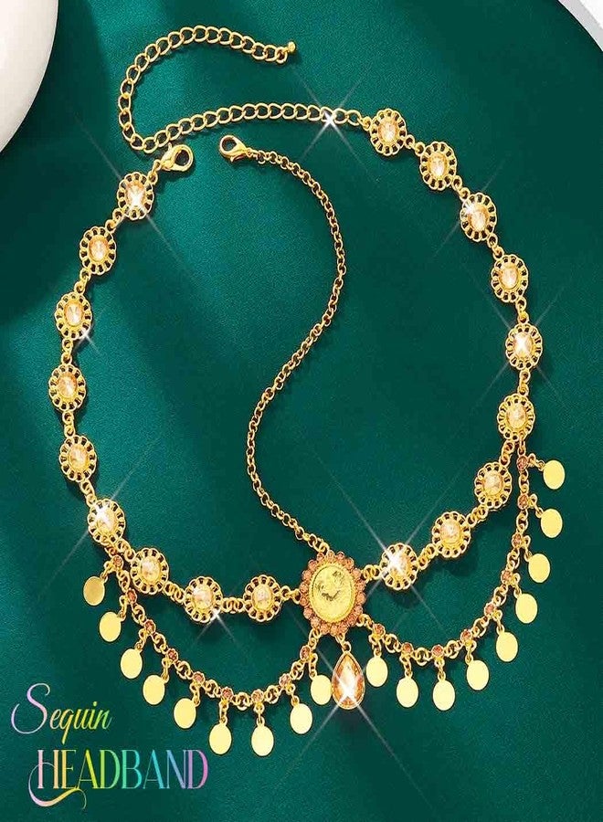 يان طوق رأس يان ذهبي مزين بالترتر، سلسلة رأس بوهيمية للنساء والفتيات (ذهبي، مقاس واحد) - Image 2