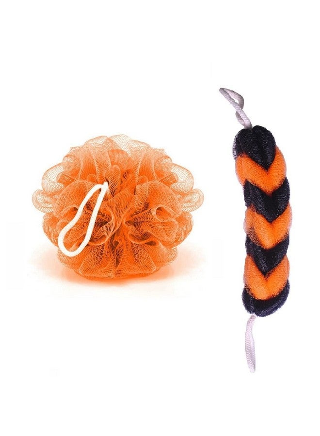 Kriwin ® Combo Of 1 Orange Bath Loofah And 1 Orange & Black Sponge Scrub For Back - Image 1