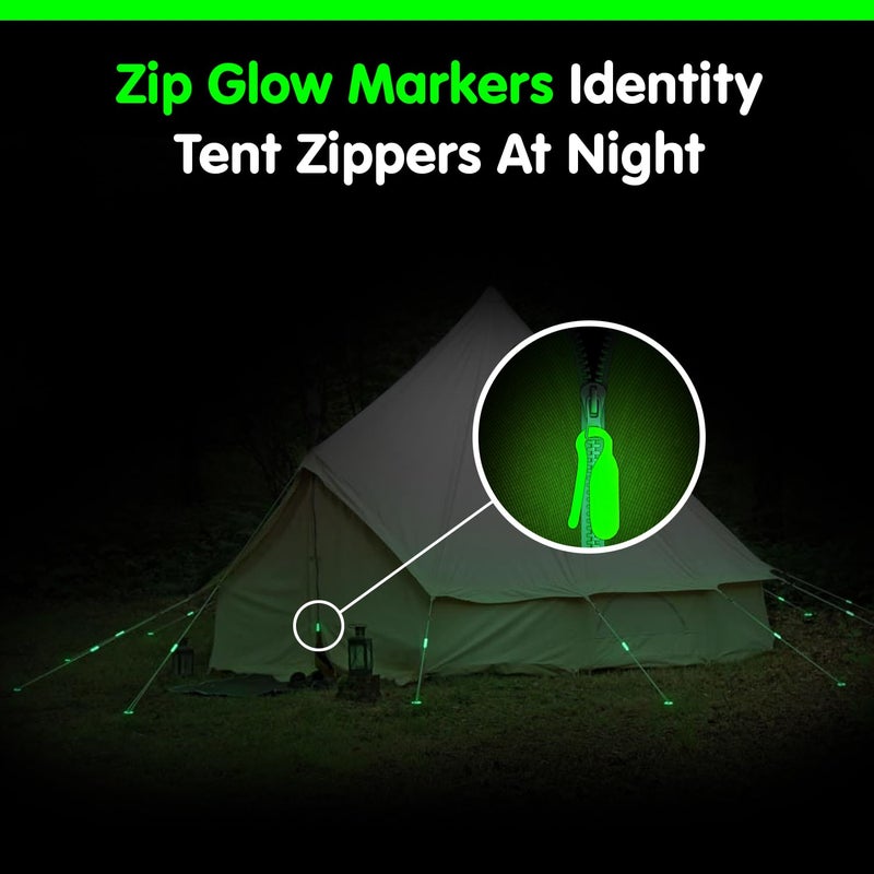 GLO-X Glow Zipper Pulls - Pack of 12 - Luminous Glow in The Dark Zip Pull Extension Tag Camping Accessories for Tent Backpacks Luggage Jackets Purses Handbags. 12+ Hours Fluorescent Glow - Image 2