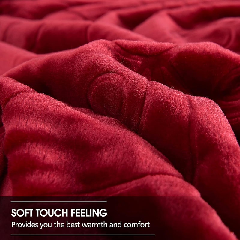 JYK Luxury Fleece Plush Blanket, 3.5 LB, 1 Ply, 75in x 91in (Burgundy) - Image 3