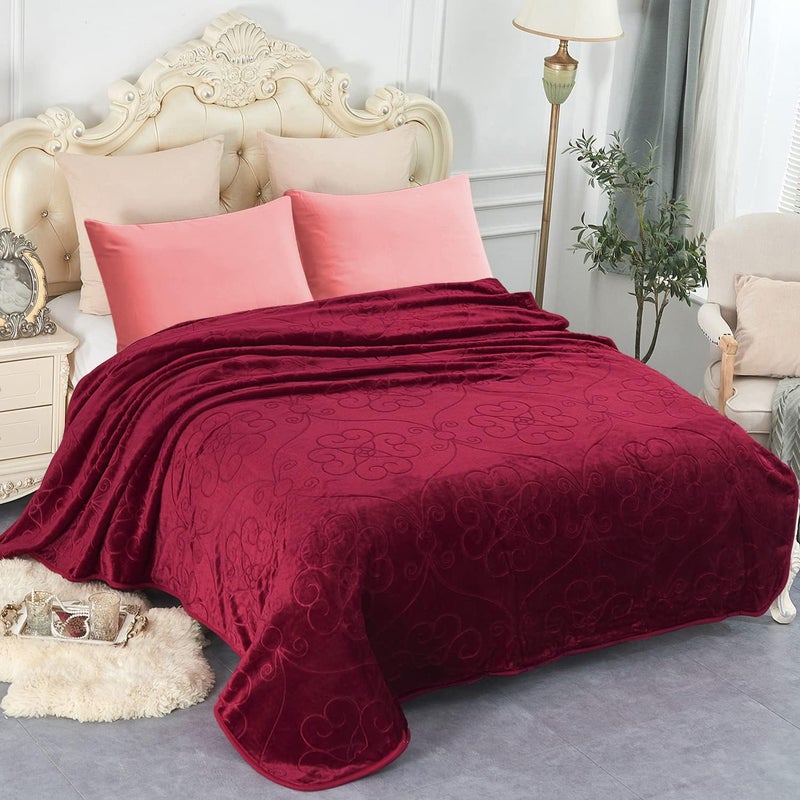 JYK Luxury Fleece Plush Blanket, 3.5 LB, 1 Ply, 75in x 91in (Burgundy) - Image 1