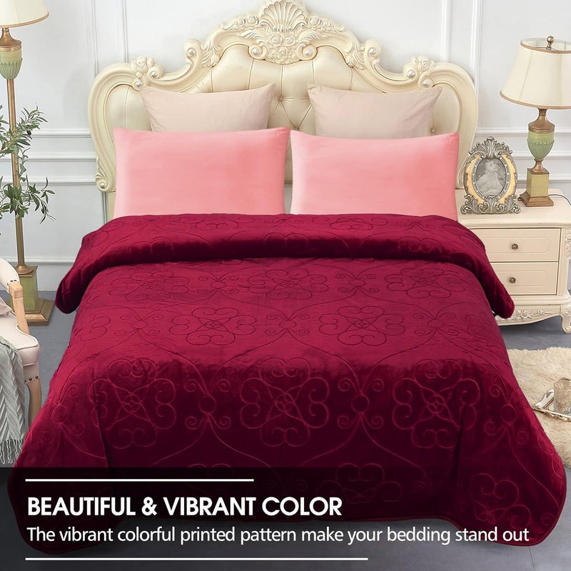 JYK Luxury Fleece Plush Blanket, 3.5 LB, 1 Ply, 75in x 91in (Burgundy) - Image 2