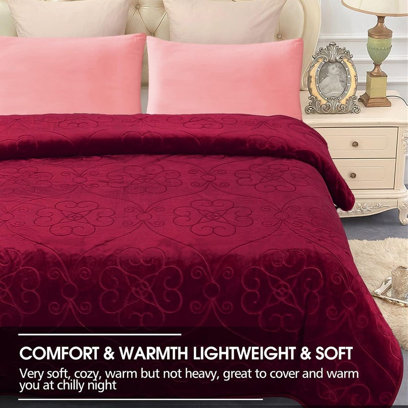 JYK Luxury Fleece Plush Blanket, 3.5 LB, 1 Ply, 75in x 91in (Burgundy) - Image 5