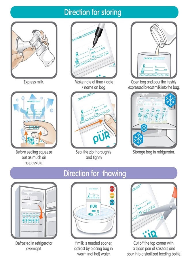 Pur Breast Milk Transparent Storage Bags by Fratelli | Breastmilk Pouches for Fridge or Freezer Use | Pre-sterilized | Reusable | Tripple Zipper for Ultimate Protection | 250ml (24 Bags) - Image 5