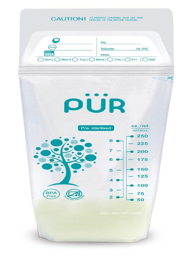 Pur Breast Milk Transparent Storage Bags by Fratelli | Breastmilk Pouches for Fridge or Freezer Use | Pre-sterilized | Reusable | Tripple Zipper for Ultimate Protection | 250ml (24 Bags) - Image 3