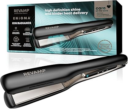 REVAMP Enigma Radiance Ionic Wide Hair Straightener ExtraWide Plate Straighteners for One Stroke Styling Curved Design for Lasting Waves Curls Salon Professional Ceramic Hair Straightener - Image 1